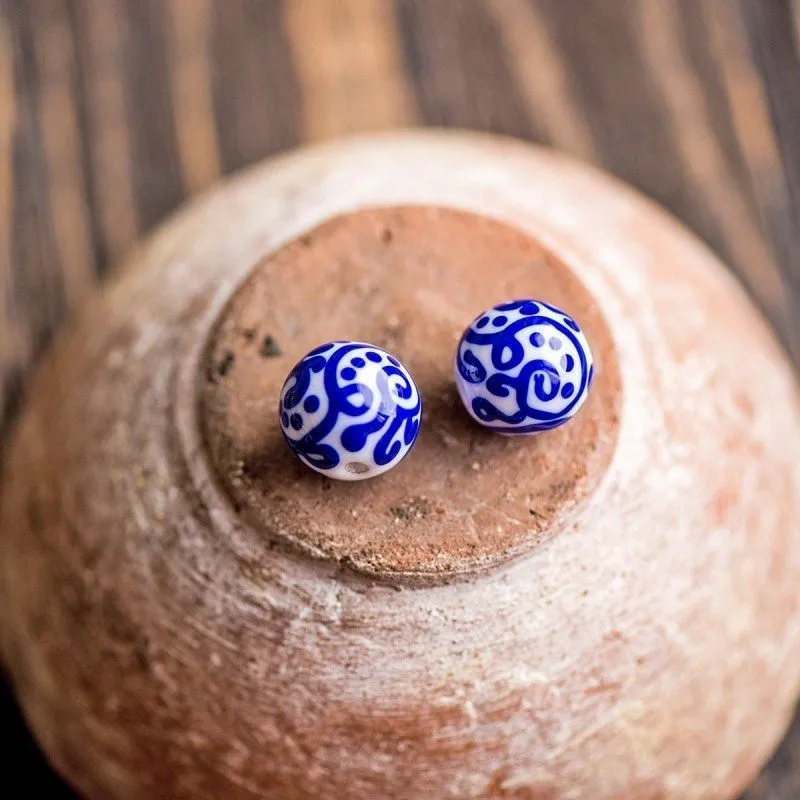 бусина, мурано "ацтек", белый/синий, 16 мм