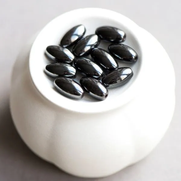 бусина гематит немагнитный, рис, цвет черный, 12х7 мм