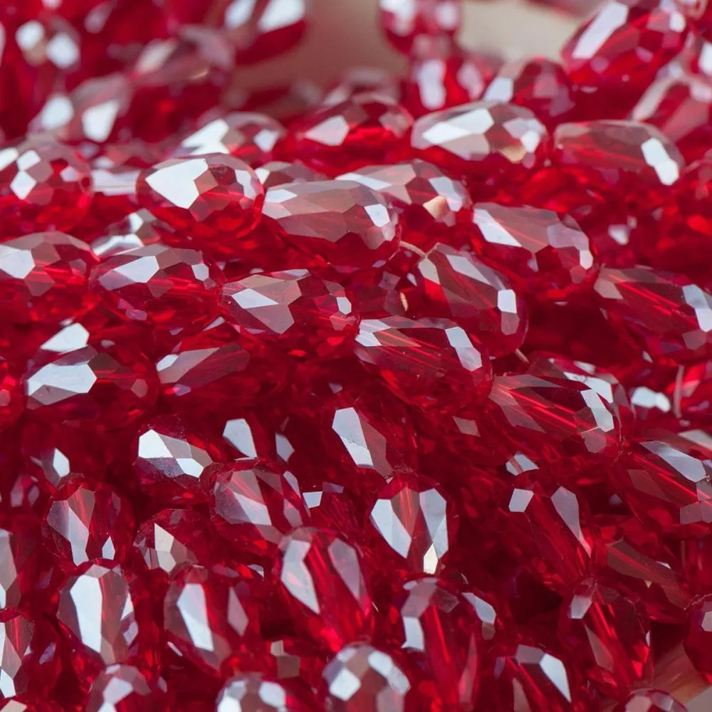 бусина "капля", граненая, стекло, цвет красный радужный, 15х10 мм