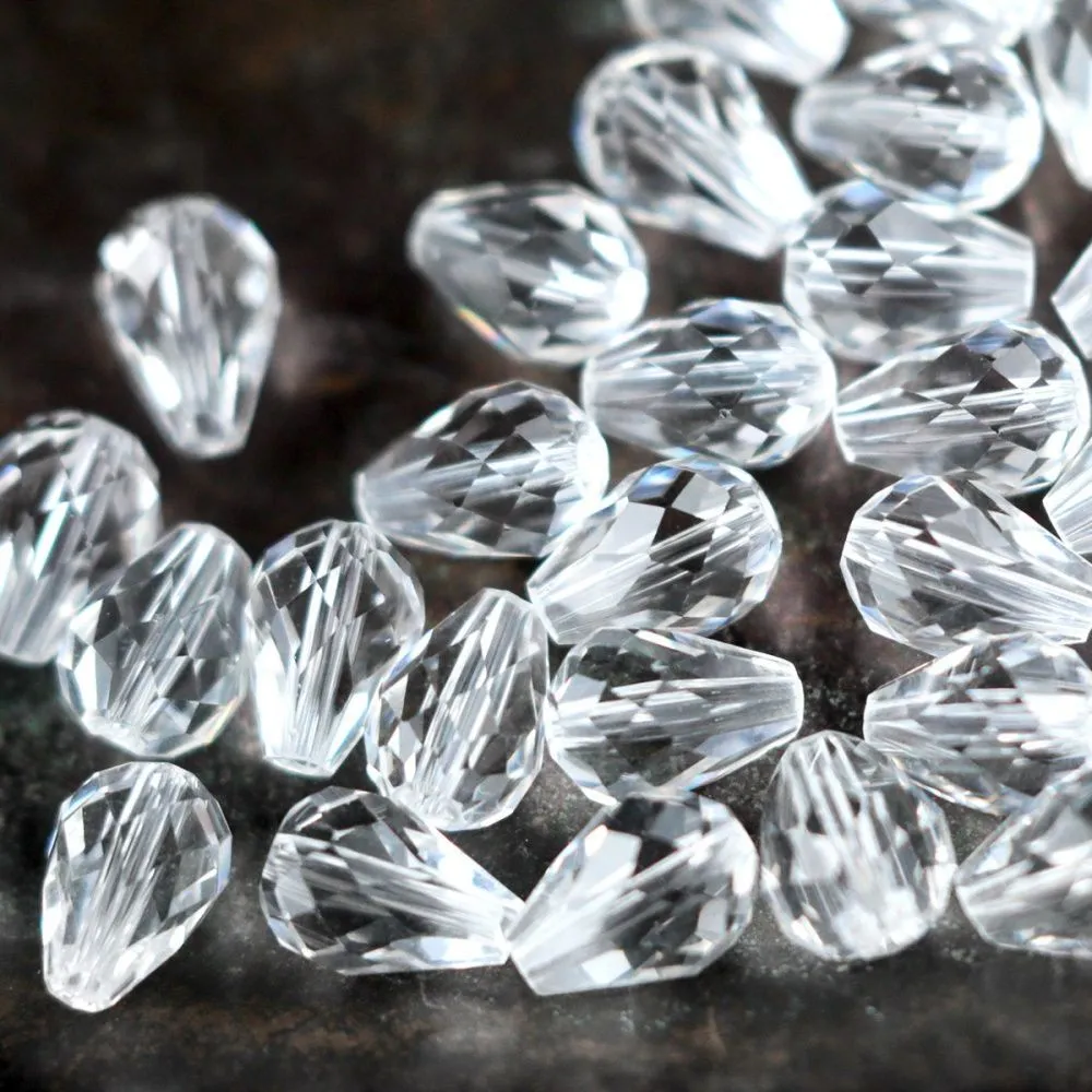 бусина "капля", граненая, стекло, цвет прозрачный, 8х6 мм