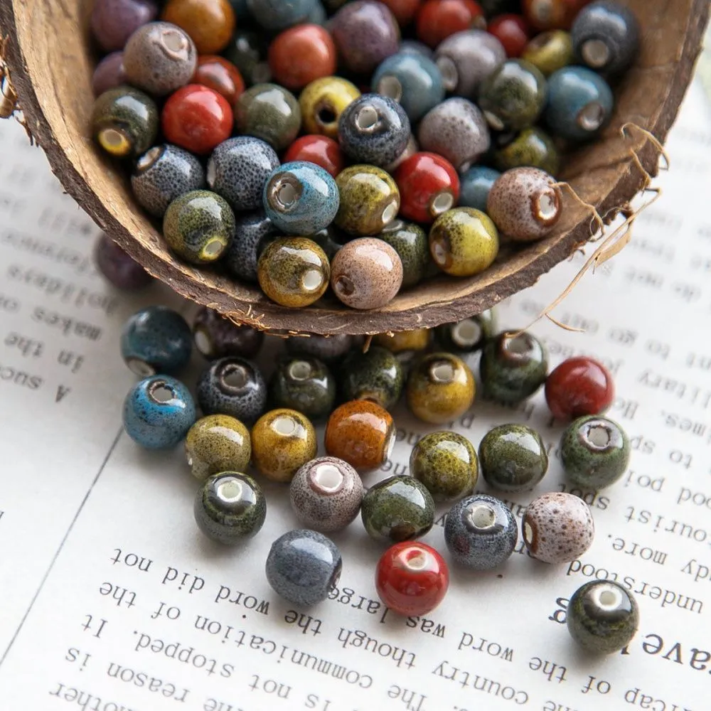 бусина, керамика "антик", цветовой микс, 8 мм 