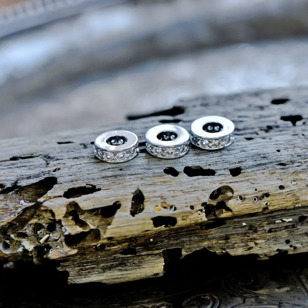 ес бусина "ронд", латунь/стразы, цвет платина, 9.5x2.5 мм