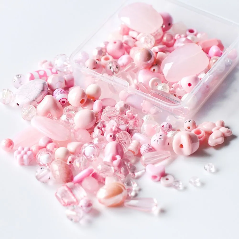 набор бусин в органайзере "пинк", цвет розовый, набор 100 г