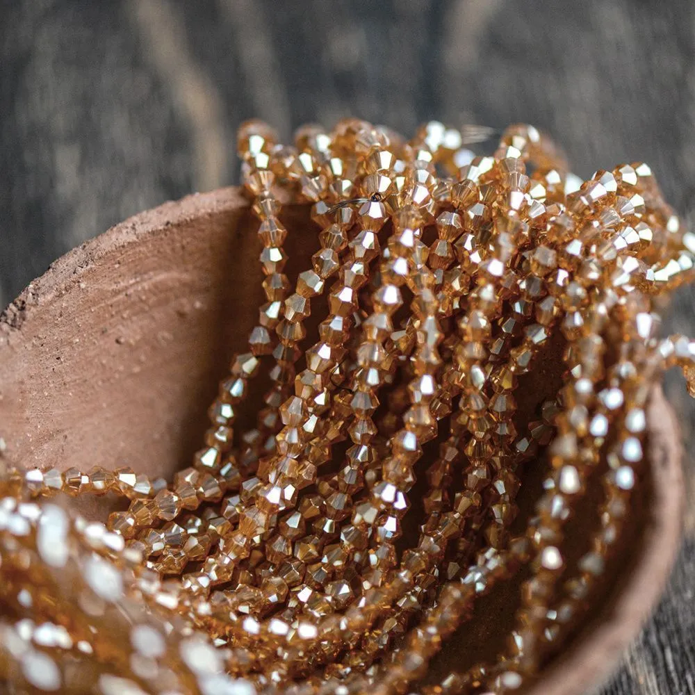 бусина, стекло биконус, цвет охристый бензиновый, 4 мм (уп.30+/-5 шт)