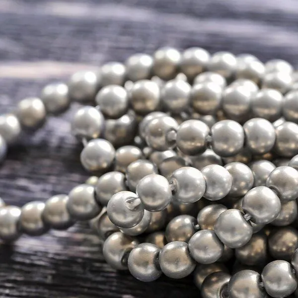 бусина, имитация жемчуга, стекло 4, матовая, цвет бежево-зеленый, 4 мм  (уп 50 +/-5 шт)