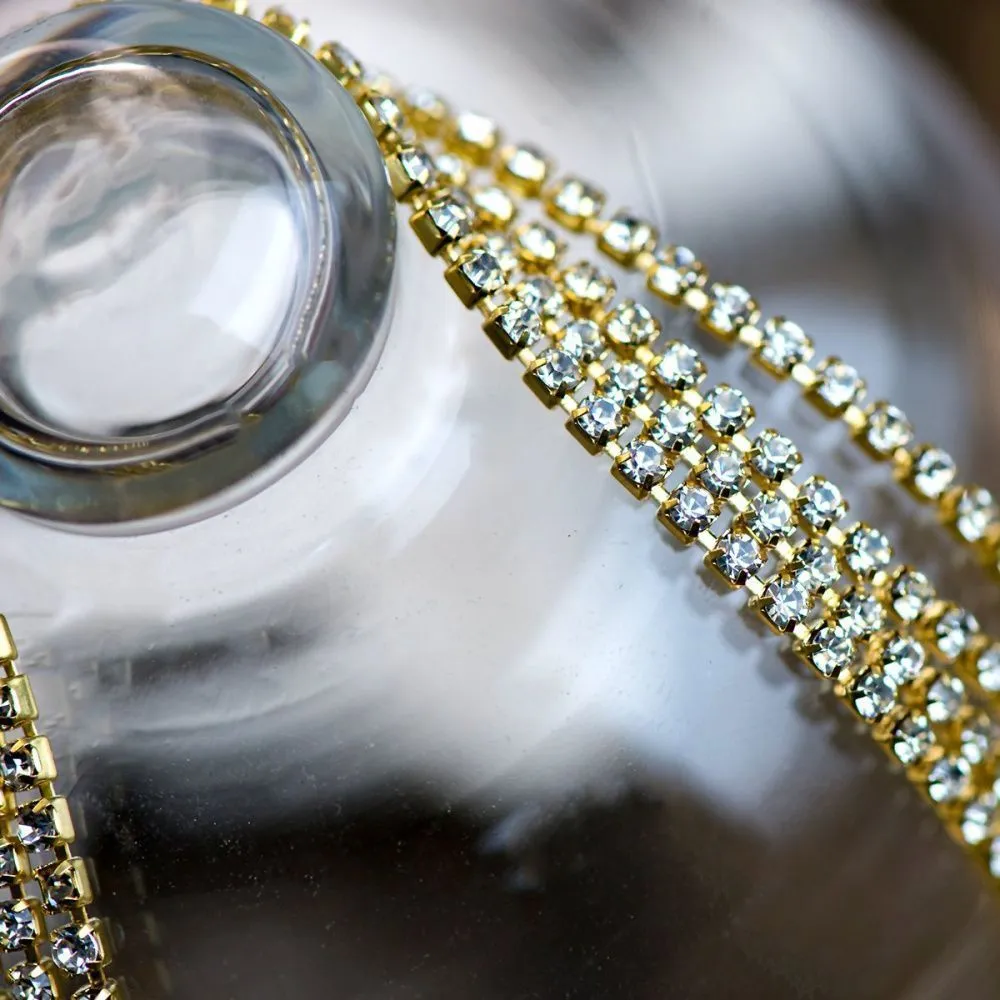 цепочка "стар", со стразами cristal, цвет золото, 2.5 мм, стразовая лента