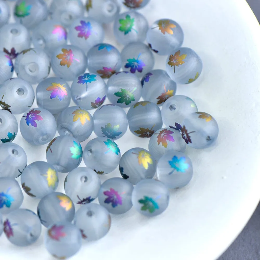 бусина, стекло "кленовый лист", цвет прозрачный/мультиколор, 8-8.5 мм