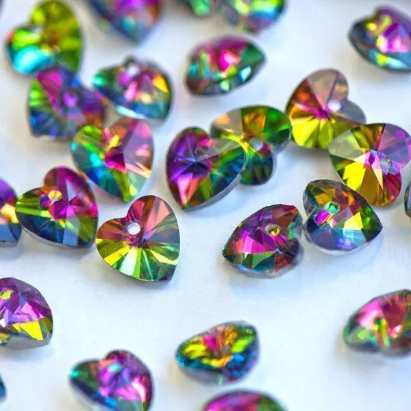 подвеска стеклянная "сердце", граненая, цвет мультиколор, 10х10х5 мм