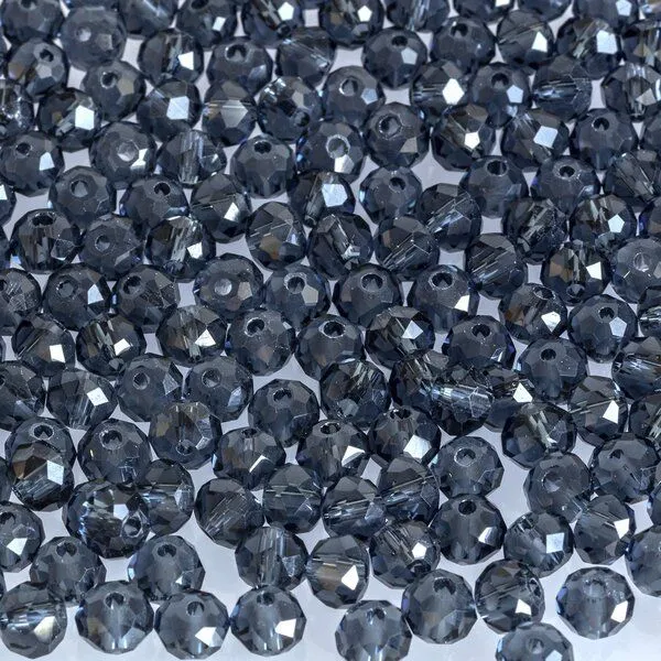 бусина, стекло абакус 6, граненая, цвет стальной синий, 6х4 мм