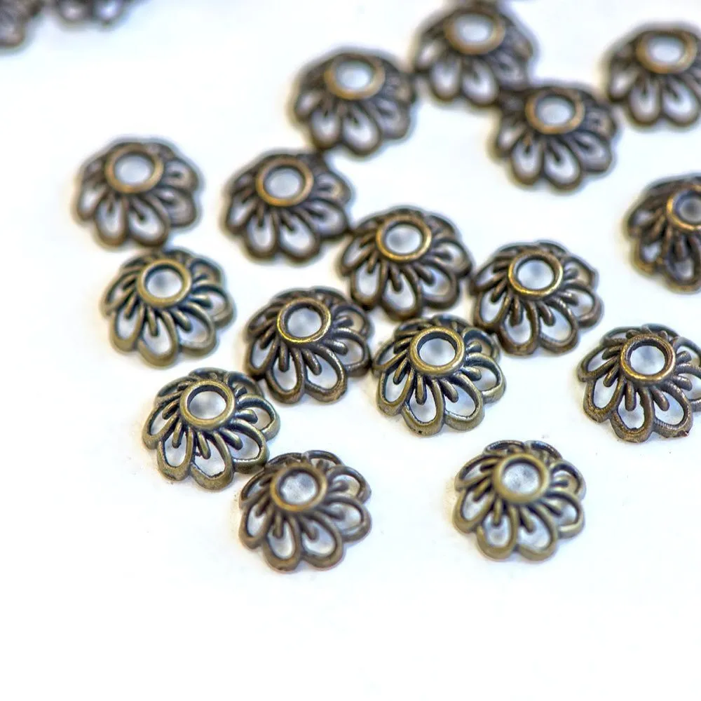 шапочка для бусин "маргаритка", цвет античная бронза, 9x4 мм