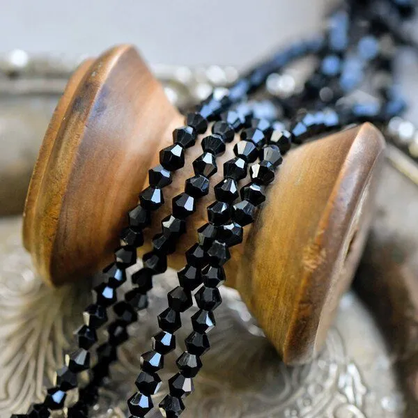 бусина, стекло биконус, цвет черный, 4 мм (уп.30+/-5 шт)