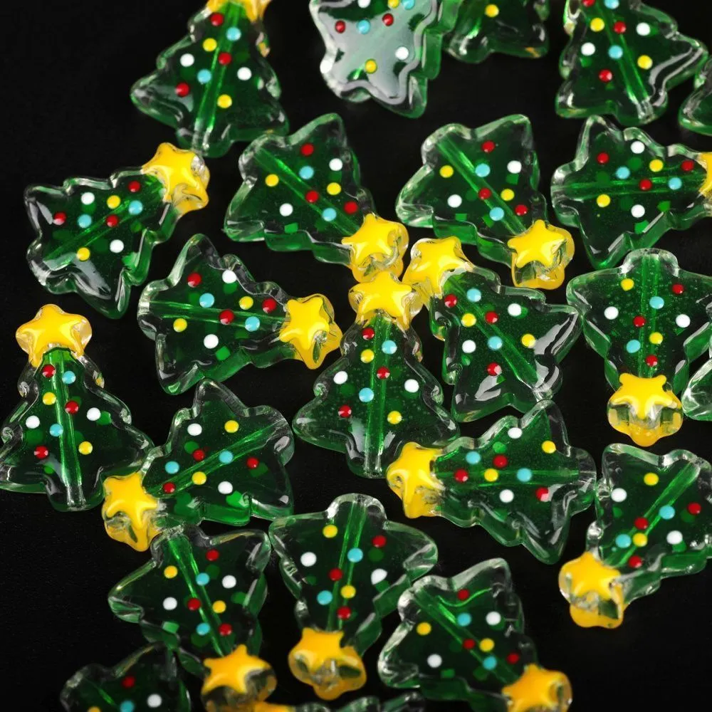 бусина, лэмпворк "ёлочка со звёздочкой", стекло, цвет зеленый, 18x15x7 мм