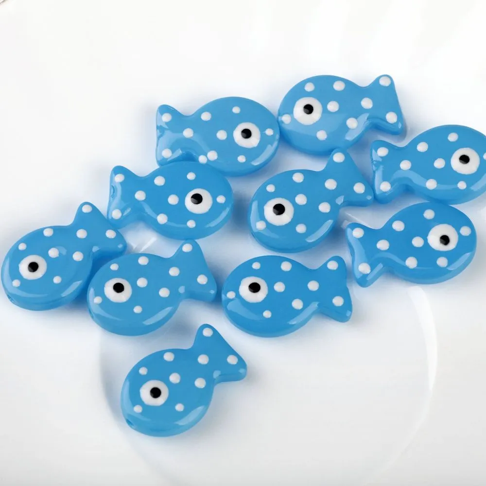 бусина, лэмпворк "рыбка", стекло/эмаль, цвет голубой, 19.5x12.5x6-6.5 мм