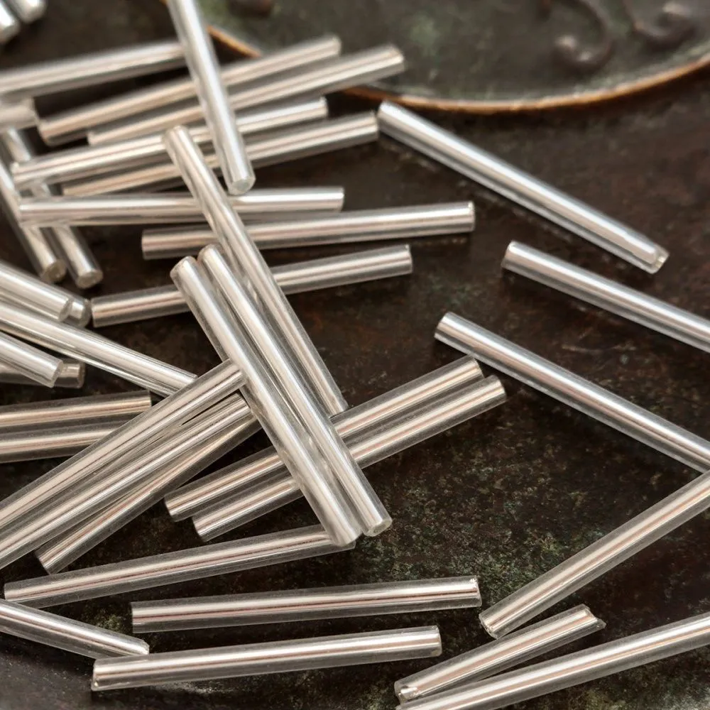 бисер "радуга", стеклярус, цвет металлик серебро, 30x2.5 мм (уп 20 г)