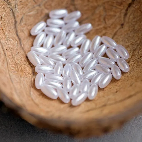 бусина, имитация жемчуга "рис", акрил, цвет белый, 8х4 мм (уп 5 г)