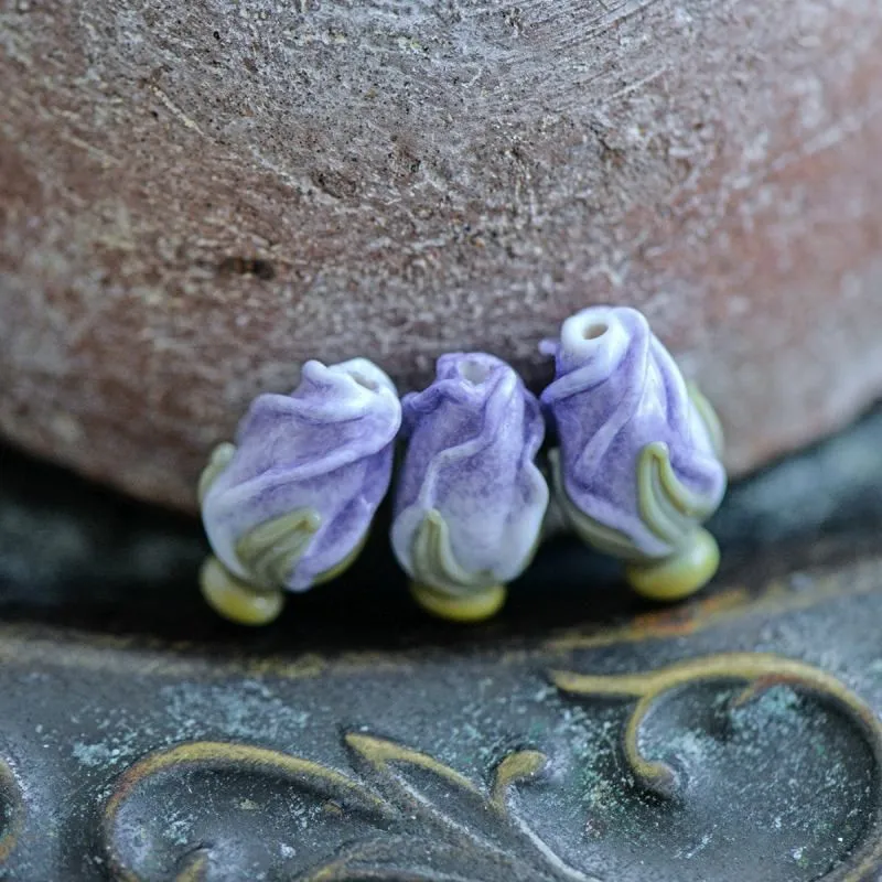 бусина, мурано "розовый бутон", бело-сиреневый, 15-16х10-11 мм