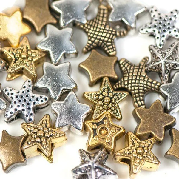 ес бусина металл "звезда", цветовой микс, 9-12х9-12х6.5-9 мм