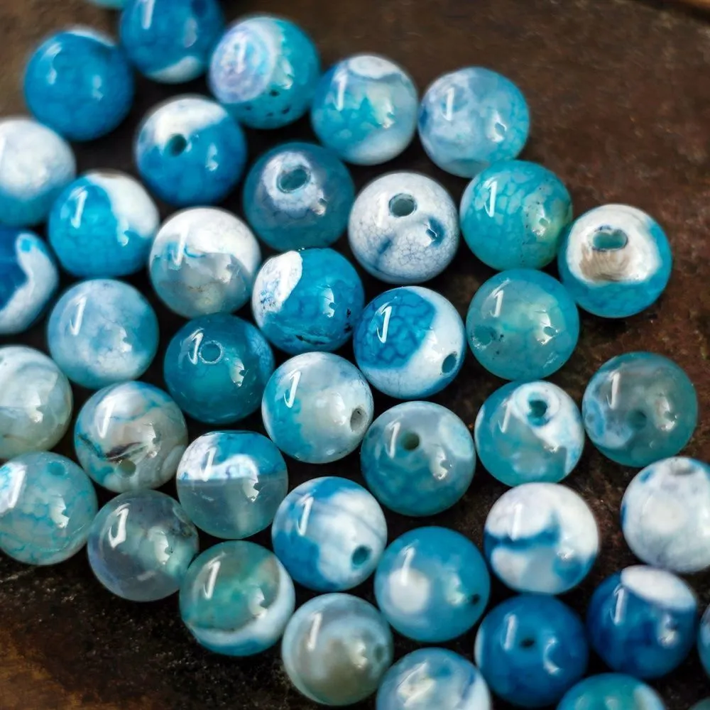 бусина агат 8, цвет пятнистый голубой, колорир., 8 мм (стренд 12 шт.)