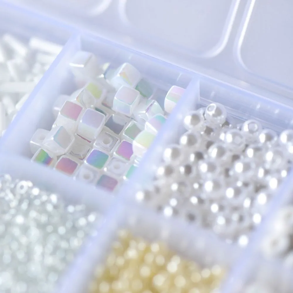 набор бисера и бусин "белый перламутр" для рукоделия/бисероплетения/детского творчества