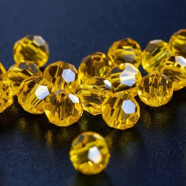 бусина, стекло 4, граненая, цвет желтый, 4 мм  (уп.30+/-5 шт)
