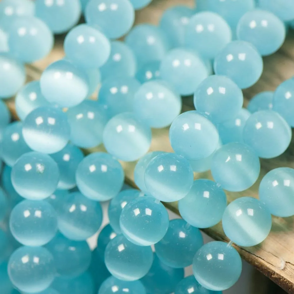 бусина "кошачий глаз", стекло, цвет голубой, 10 мм