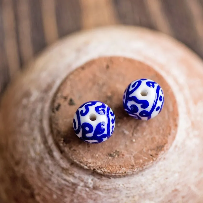 бусина, мурано "ацтек", белый/синий, 16 мм