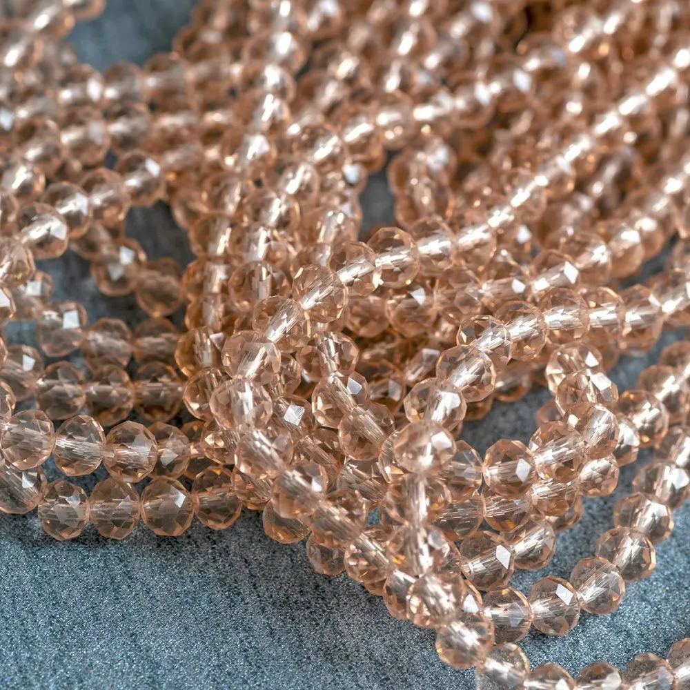 бусина, стекло абакус 6, граненая, цвет светло-коричневый, 6х4 мм