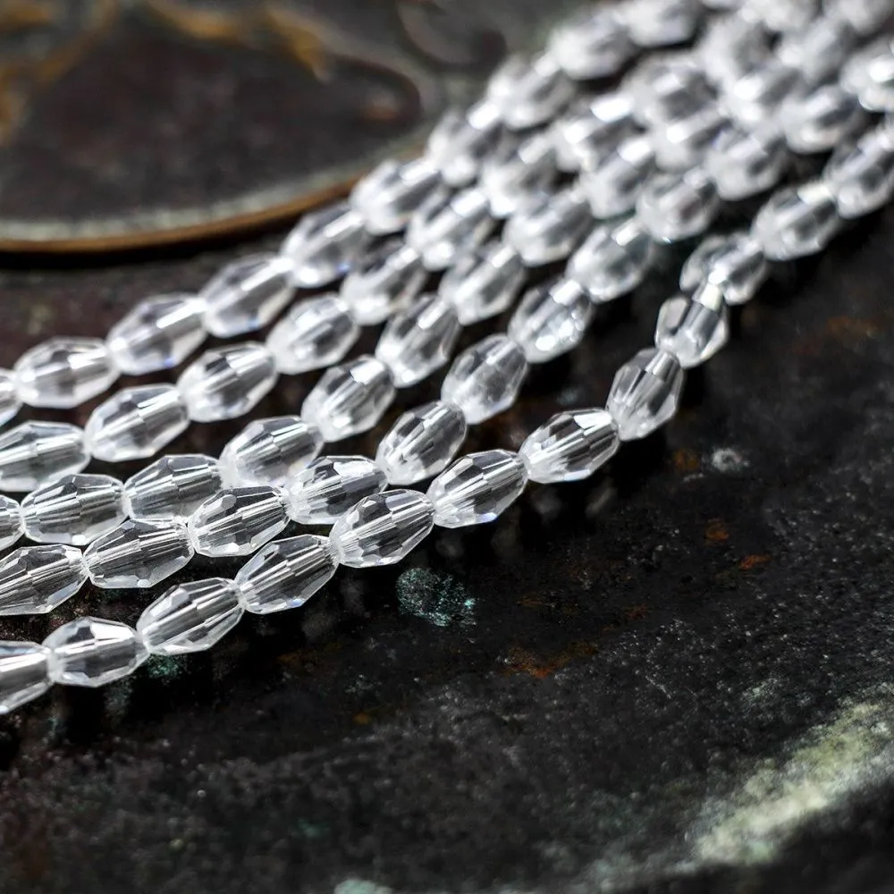 бусина, стекло овальная, граненая, цвет прозрачный, 6х4 мм