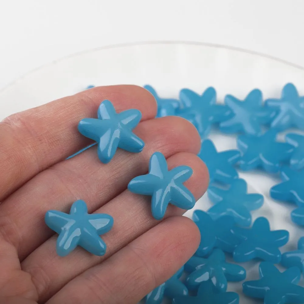 бусина, лэмпворк "морская звезда", стекло, цвет яркий голубой, 18x16.5x5.5 мм