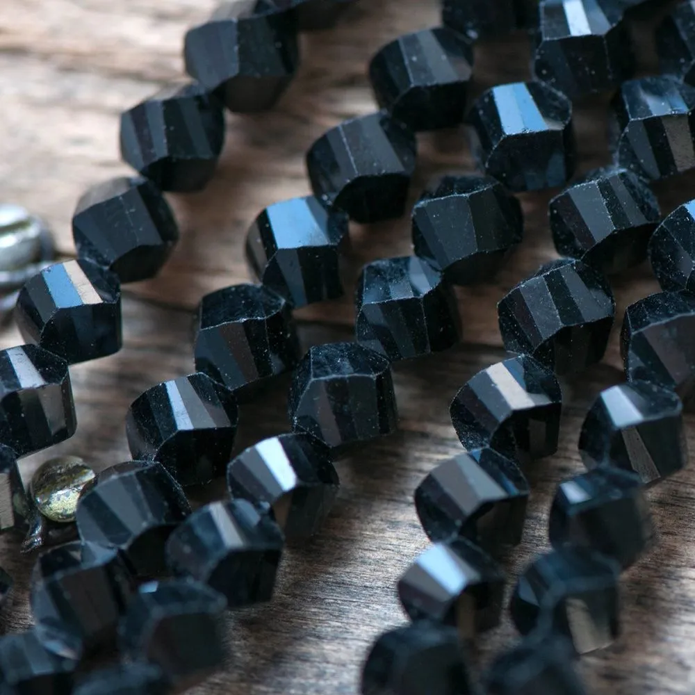 бусина, стекло "яблоко" 8, граненая, цвет черный, 8х8 мм