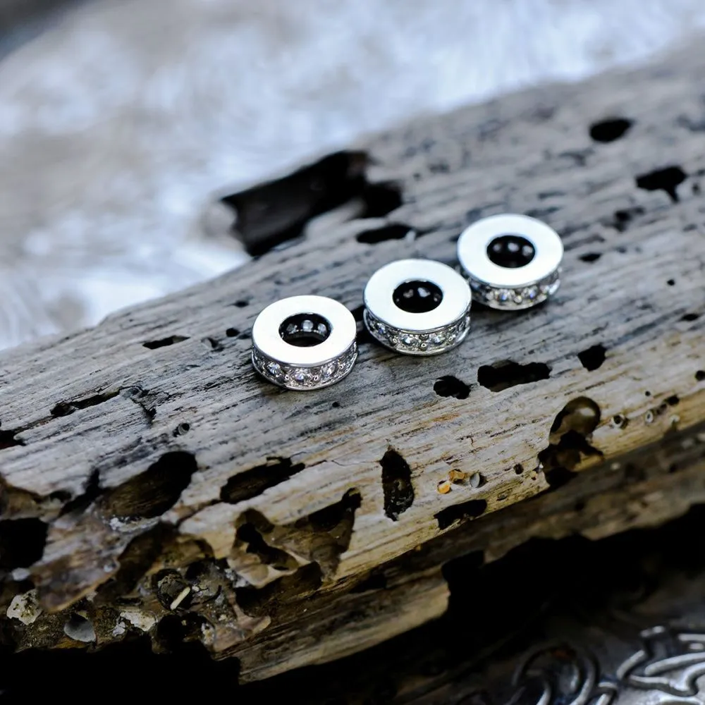 ес бусина "ронд", латунь/стразы, цвет платина, 9.5x2.5 мм