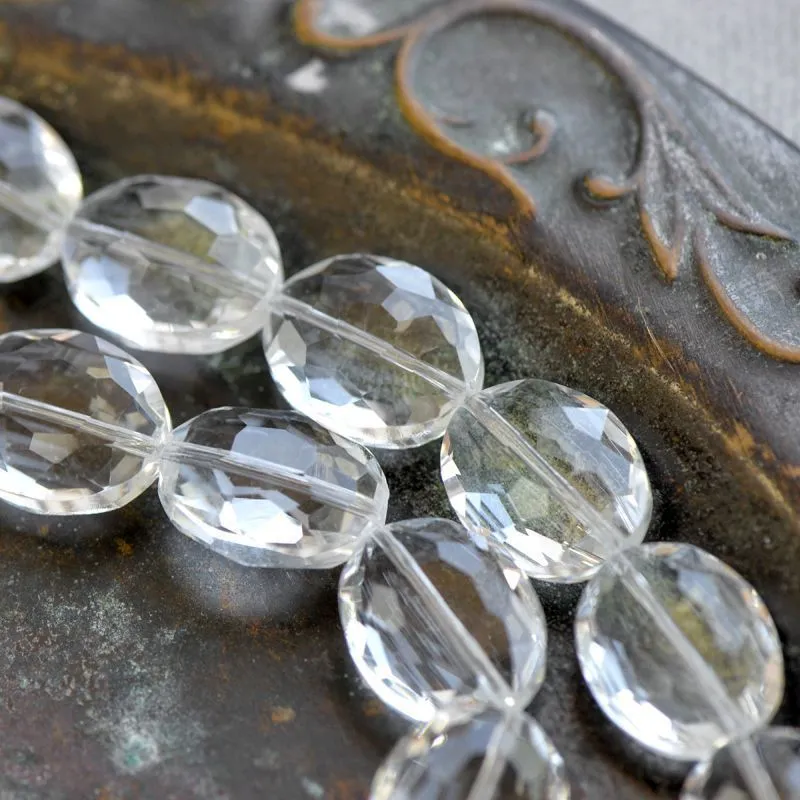 бусина, стекло овальная, граненая, цвет прозрачный, 20x16x10 мм