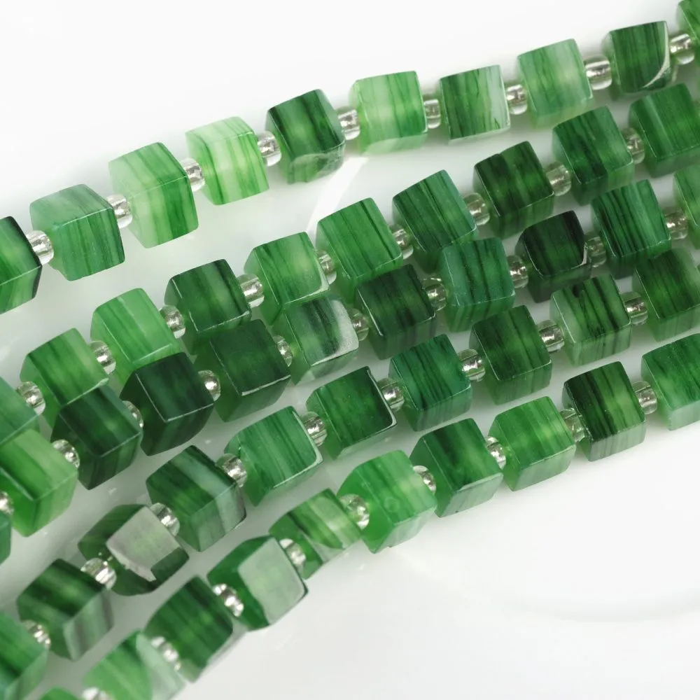 бусина, лэмпворк "кубик", стекло, цвет зеленый, 6x6x5.5 мм