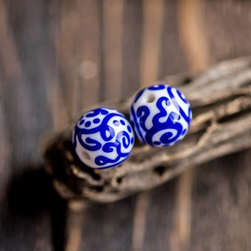 бусина, мурано "ацтек", белый/синий, 16 мм