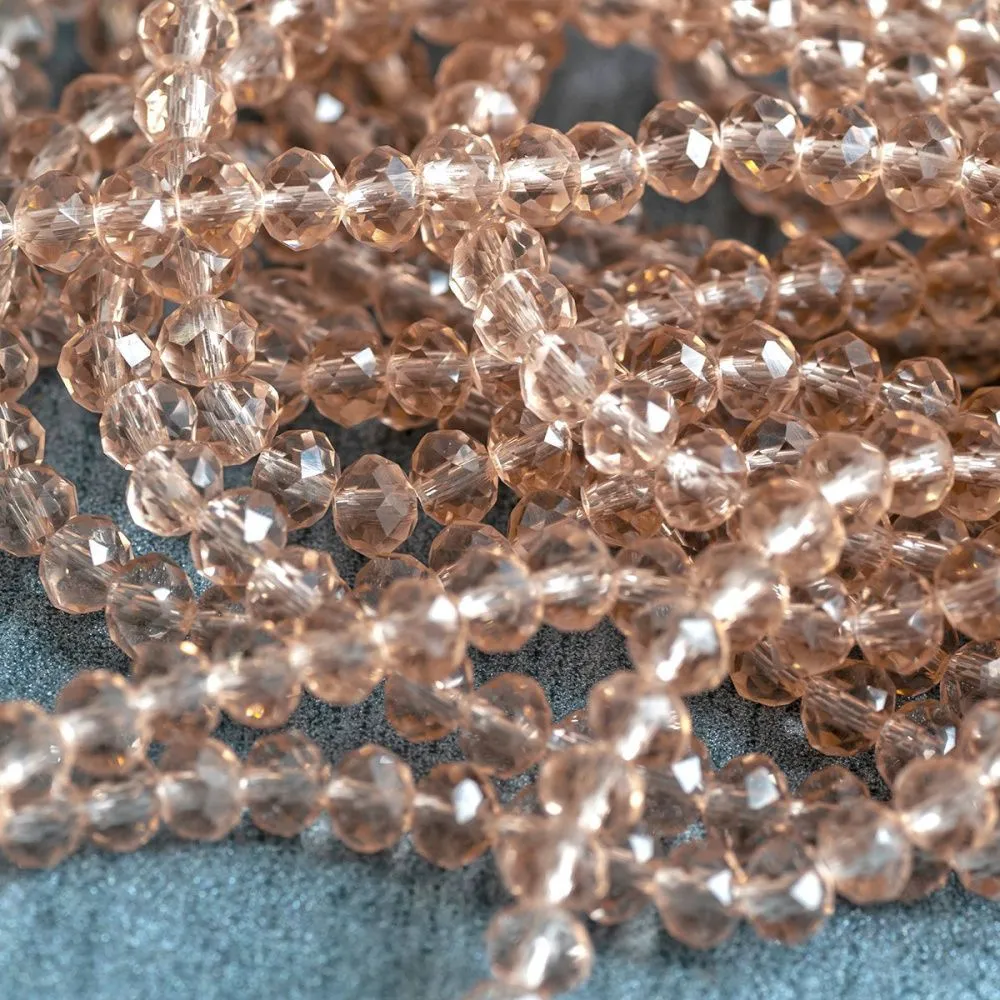 бусина, стекло абакус 6, граненая, цвет светло-коричневый, 6х4 мм