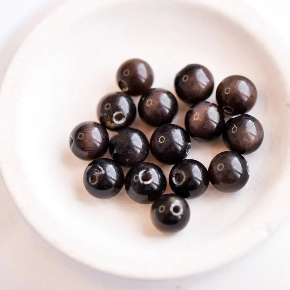 бусина "кошачий глаз", стекло, цвет коричневый, 6 мм