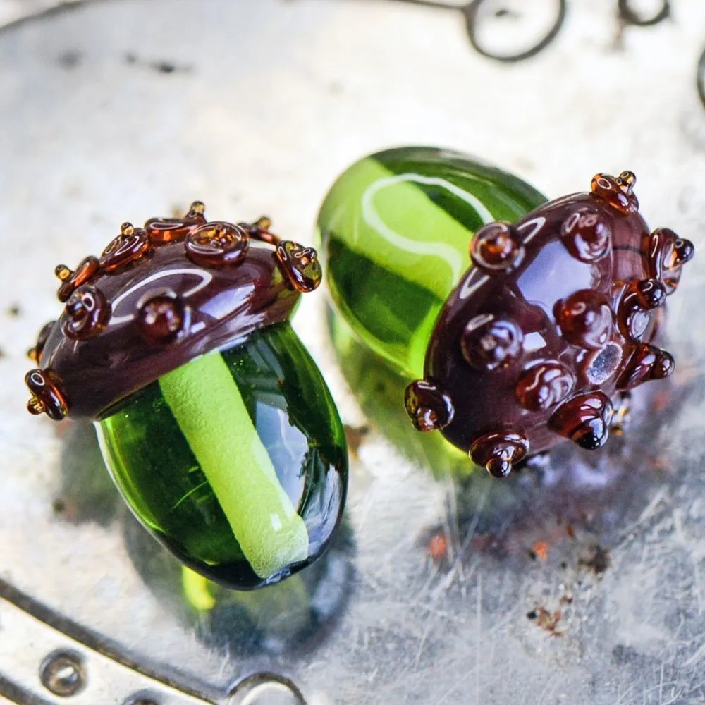 бусина, мурано "желудь", оливковый, 15х12 мм