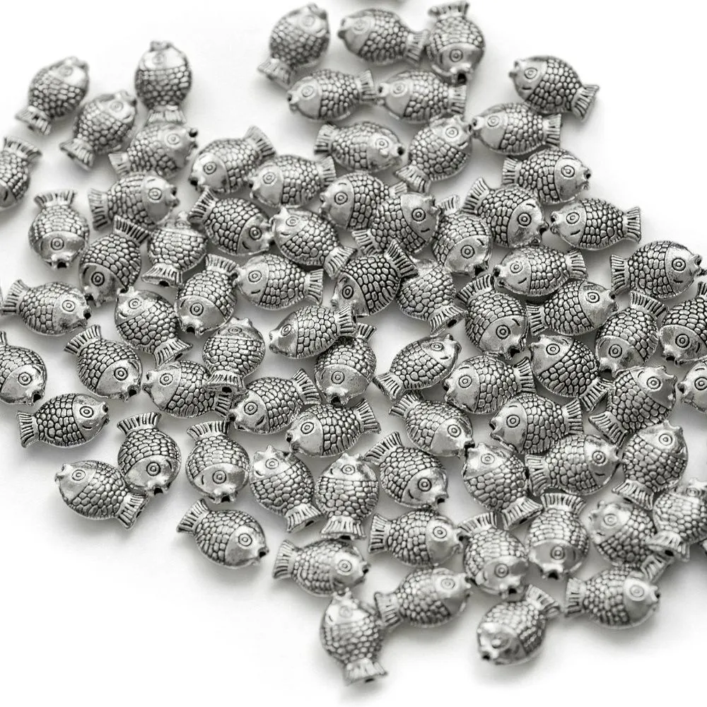 бусина, металл "рыбка", цвет античное серебро, 12x8x4 мм