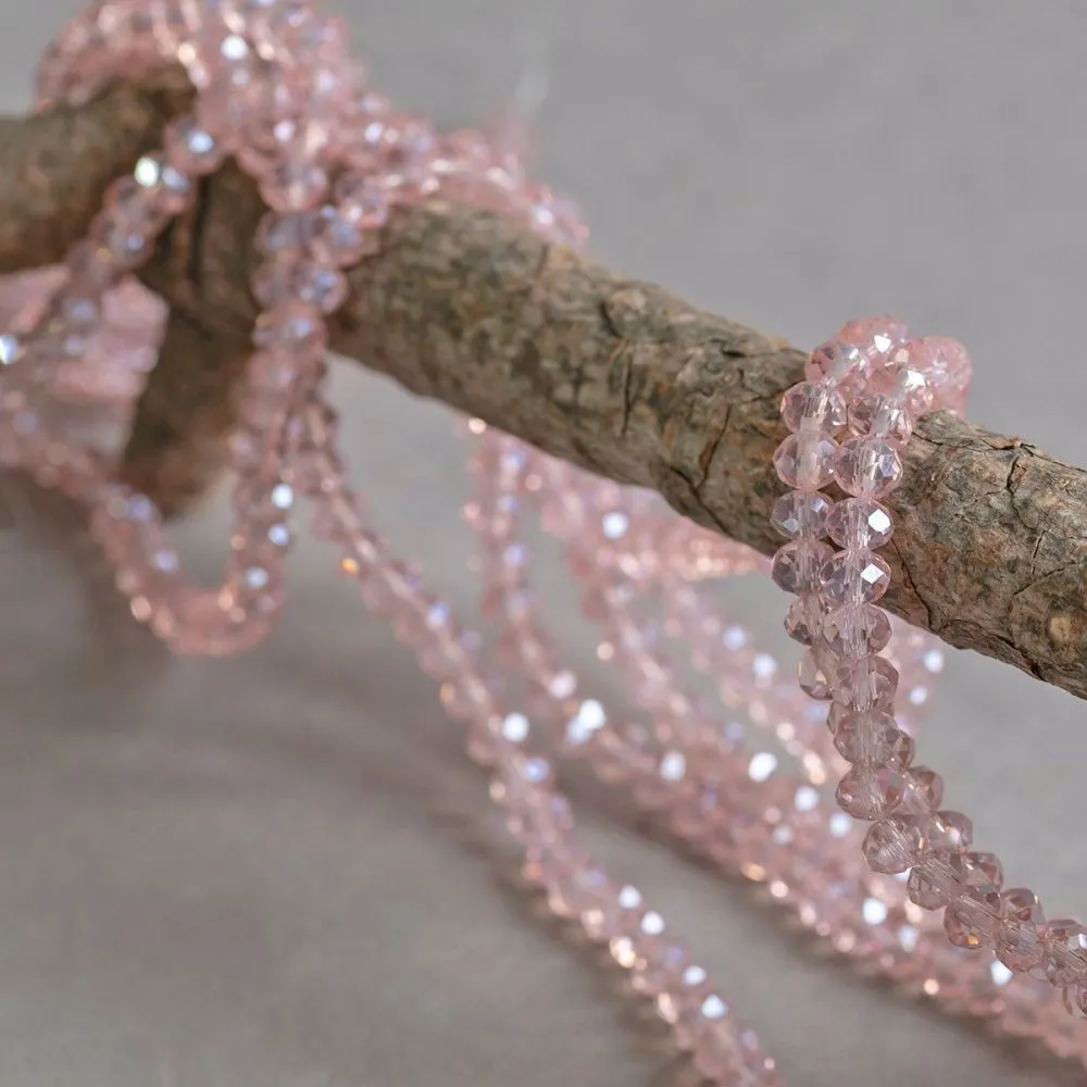 бусина, стекло абакус 6, граненая, цвет розовый радужный, 6х4 мм 