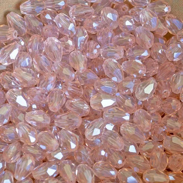 бусина "капля", граненая, стекло, цвет розовый радужный, 6х4 мм