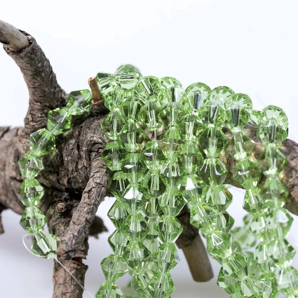 бусина, стекло биконус 8, цвет зеленый светлый, 8 мм