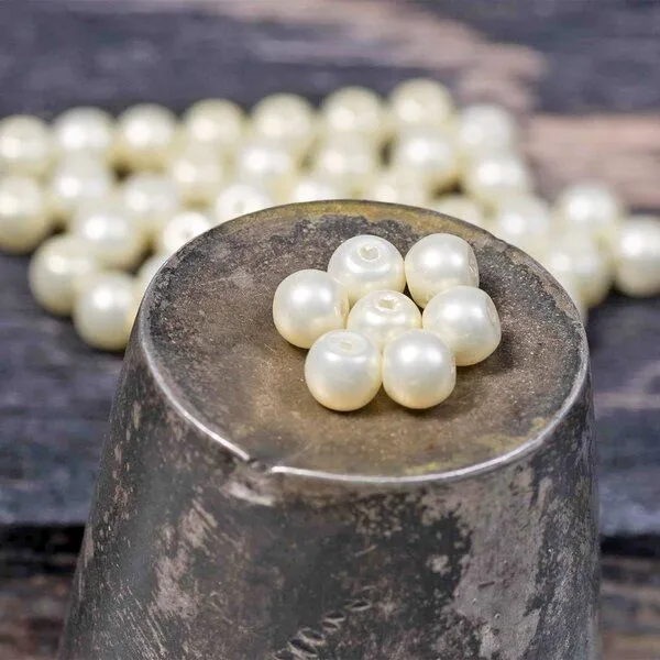 бусина, имитация жемчуга, стекло 4, матовая, цвет сливочно-желтый, 4 мм  (уп 50 +/-5 шт)