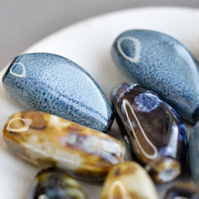 бусина, керамика "семя-антик", цветовой микс, 31.5-32x15-16x12-12.5 мм