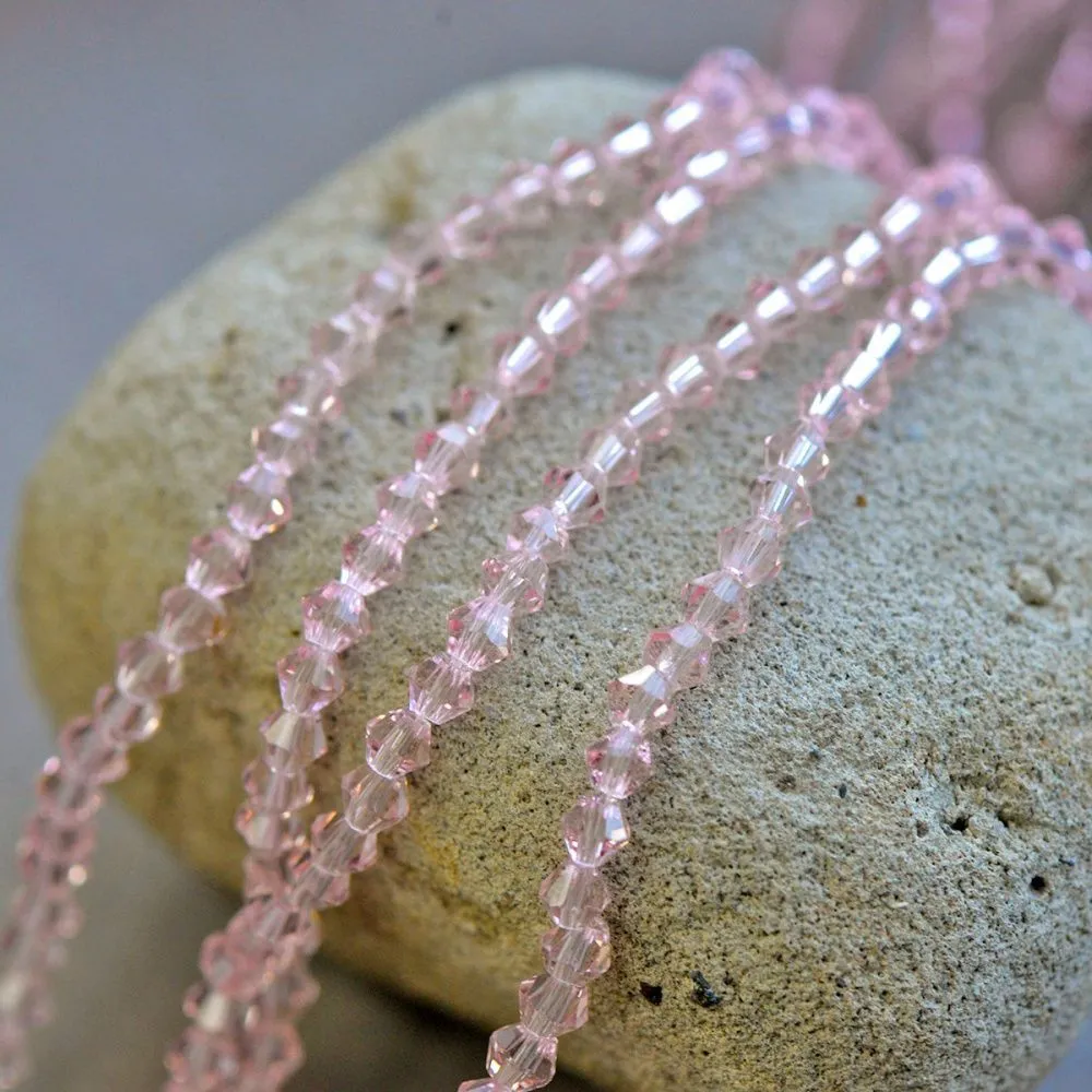 бусина, стекло биконус, цвет розовый, 4 мм (уп.30+/-5 шт)