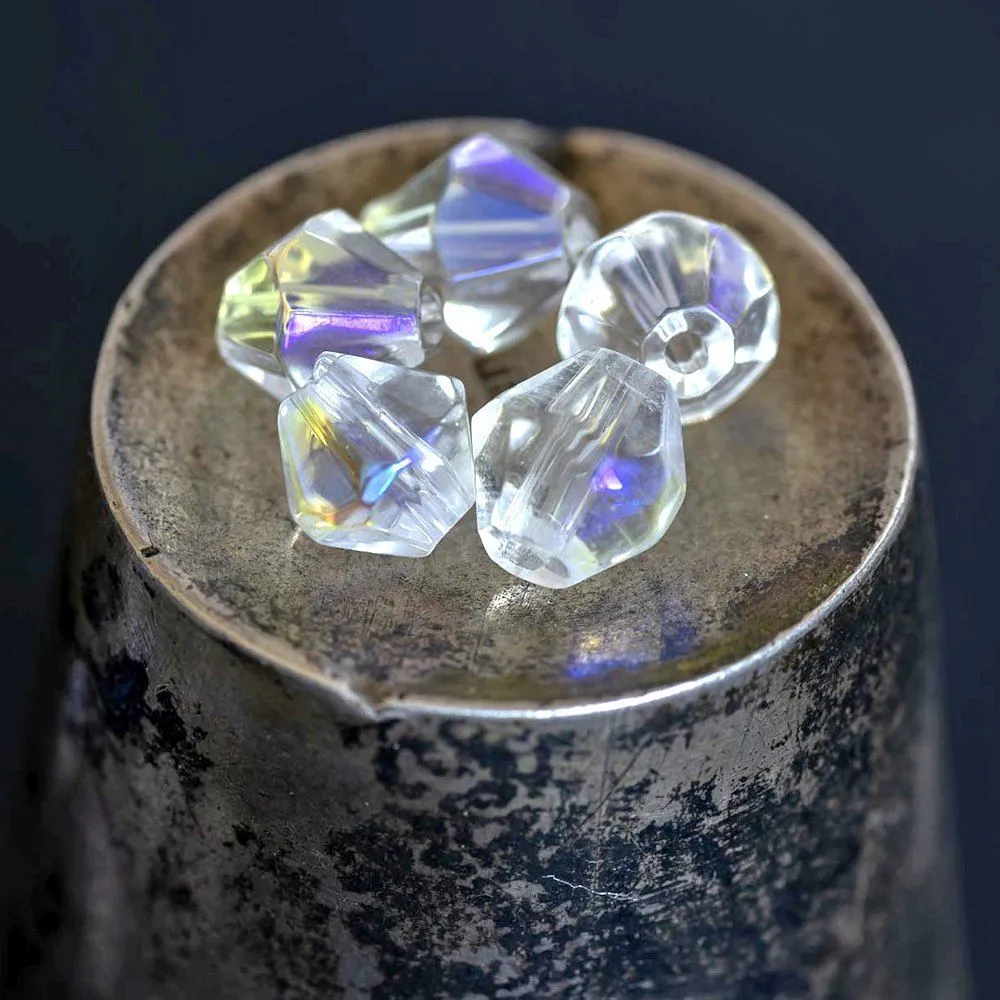 бусина, стекло биконус 6, цвет прозрачный радужный, 6 мм