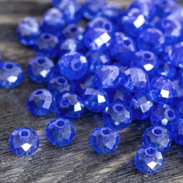 бусина, стекло абакус 6, граненая, цвет синий перламутровый, 6х4 мм