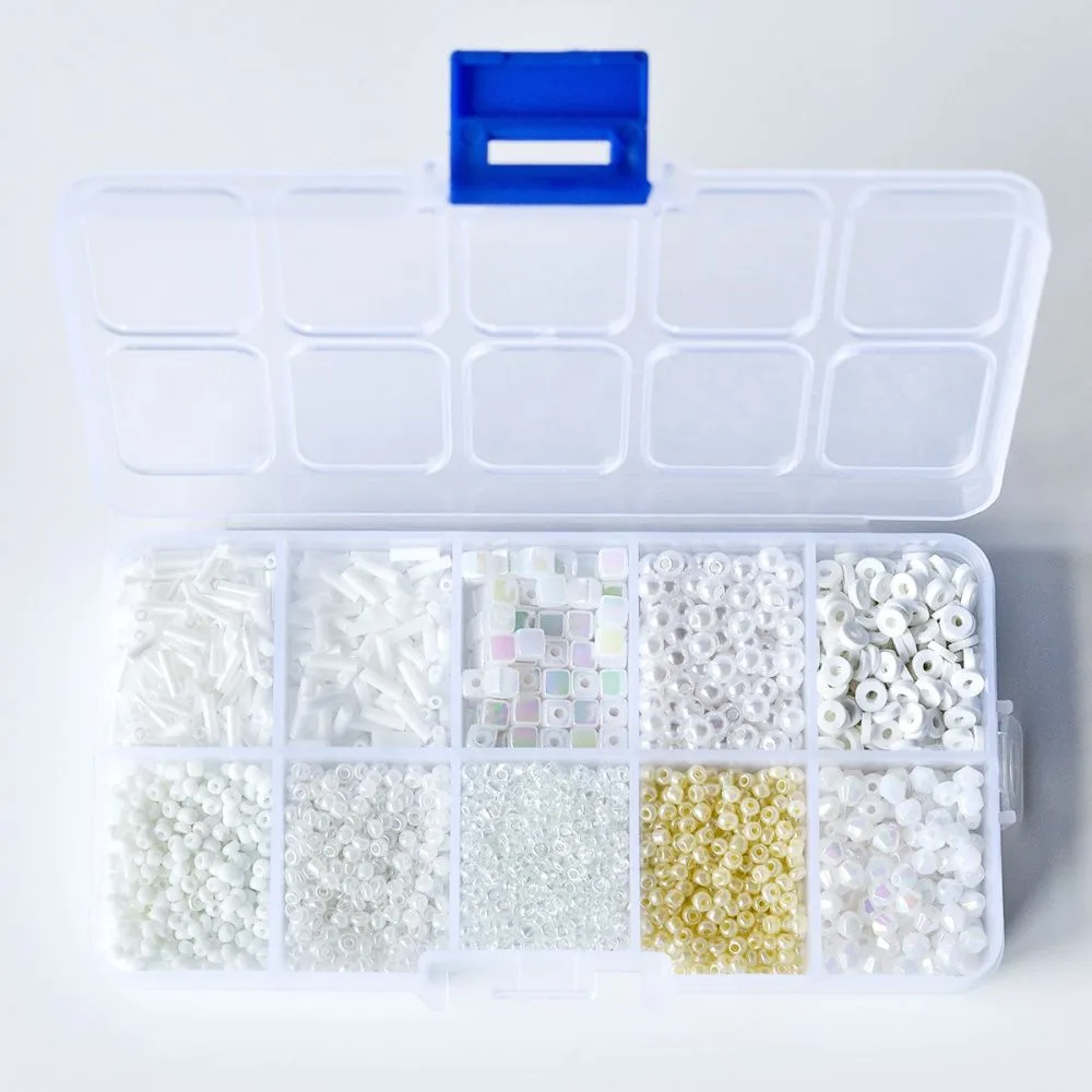 набор бисера и бусин "белый перламутр" для рукоделия/бисероплетения/детского творчества