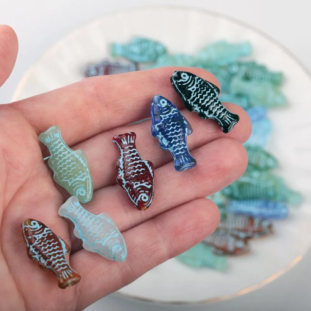 бусина, лэмпворк "рыба", стекло, цветовой микс, 25x12x5-6 мм