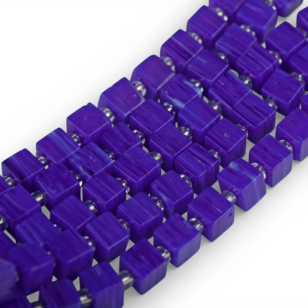 бусина, лэмпворк "кубик", стекло, цвет темно-синий, 6x6x5.5 мм