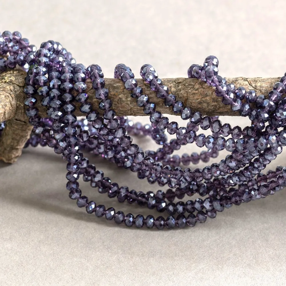 бусина, стекло абакус 6, граненая, цвет фиолетовый перламутровый, 6х4 мм